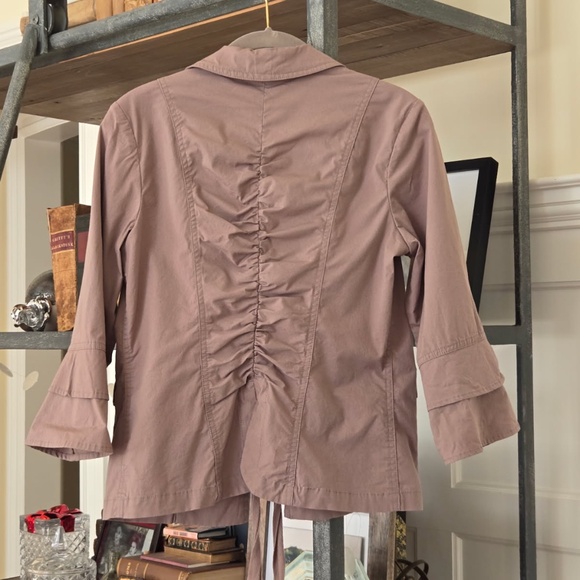 G.I.L.I. stylish khaki Jacket or Blazer with pockets, ruching and tie front. o/s - Picture 3 of 12